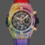 Hublot Rainbow Chronograph 411.OX.9910.LR.0999 Replica - Lunette Diamants Bracelet Cuir