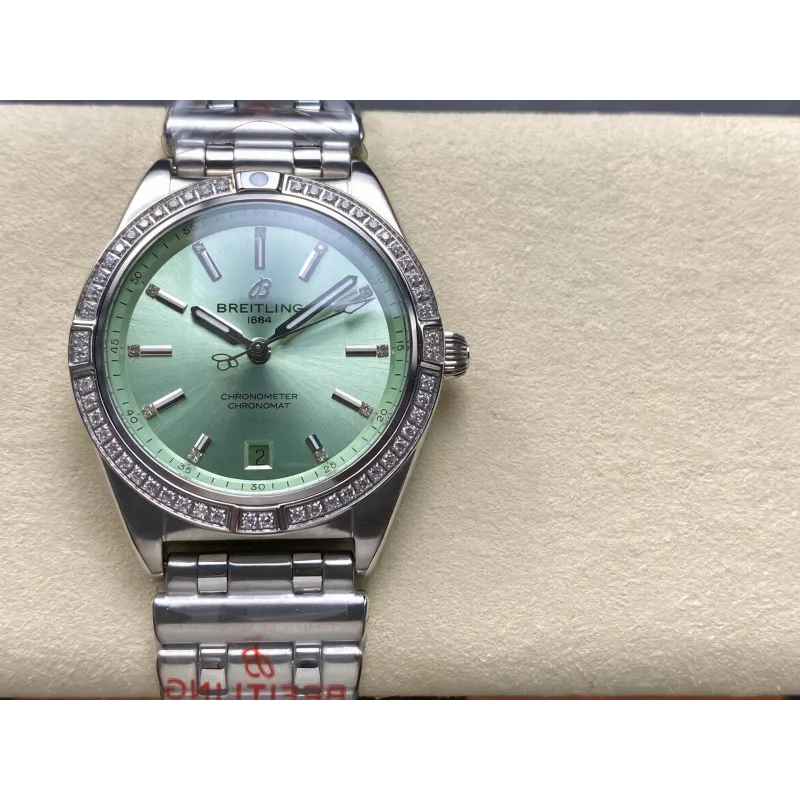 Breitling Chronomat Femme A10380591L1A1 Replica - Cadran Vert Menthe Lunette Cannelee
