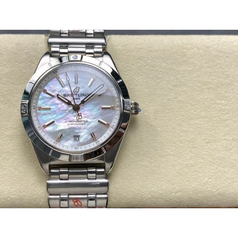 Breitling Chronomat Femme A10380101A4A1 Replica - Cadran Nacre Lunette Cannelee