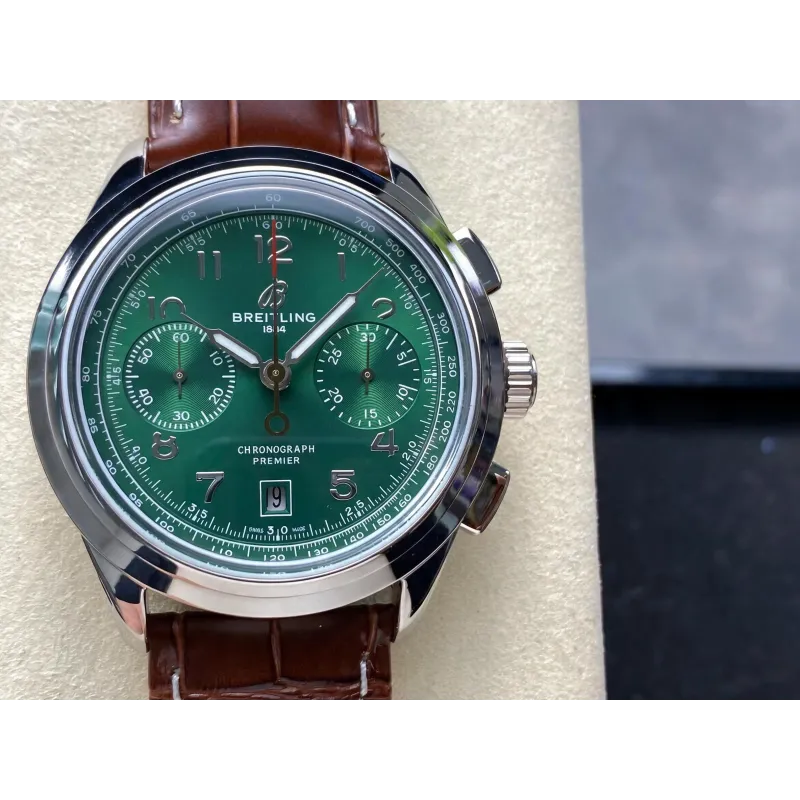 Breitling Premier B01 Chronograph 42 AB0145371L1P1 Replica - Cadran Vert Acier Inoxydable
