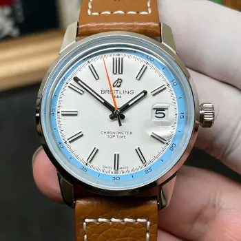 Breitling Top Time Automatic AB3113281A1X1 Replica - Cadran Blanc Bracelet Cuir