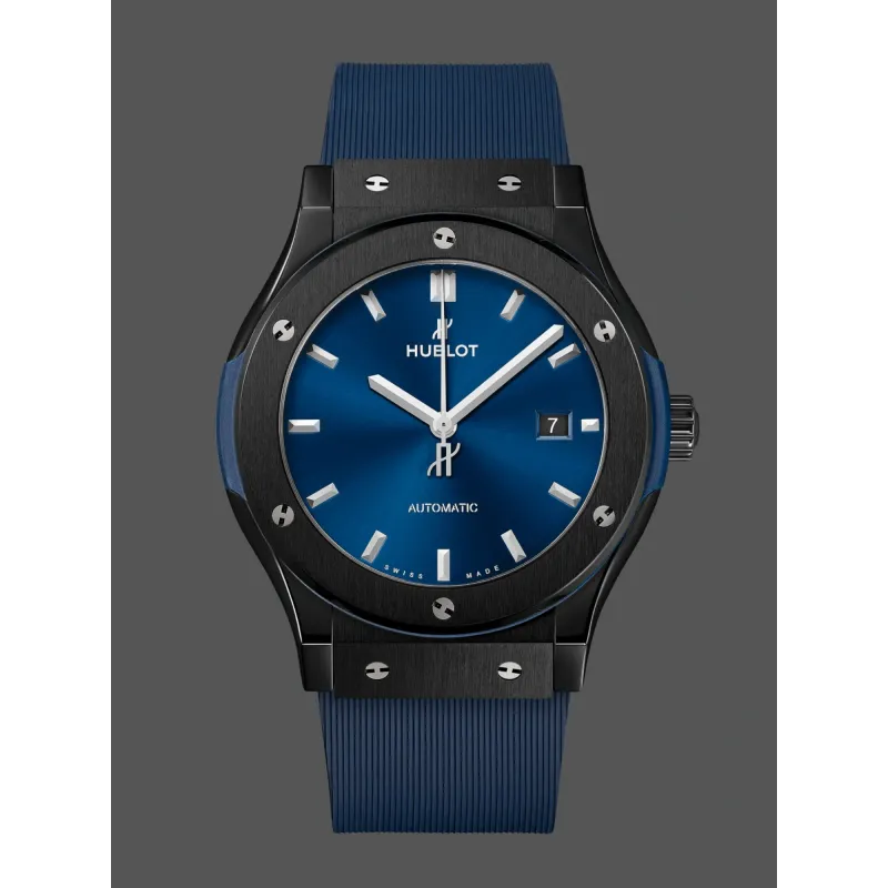 Hublot Classic Fusion Ceramic 542.CM.7170.RX Replica - Cadran Bleu Bracelet Caoutchouc