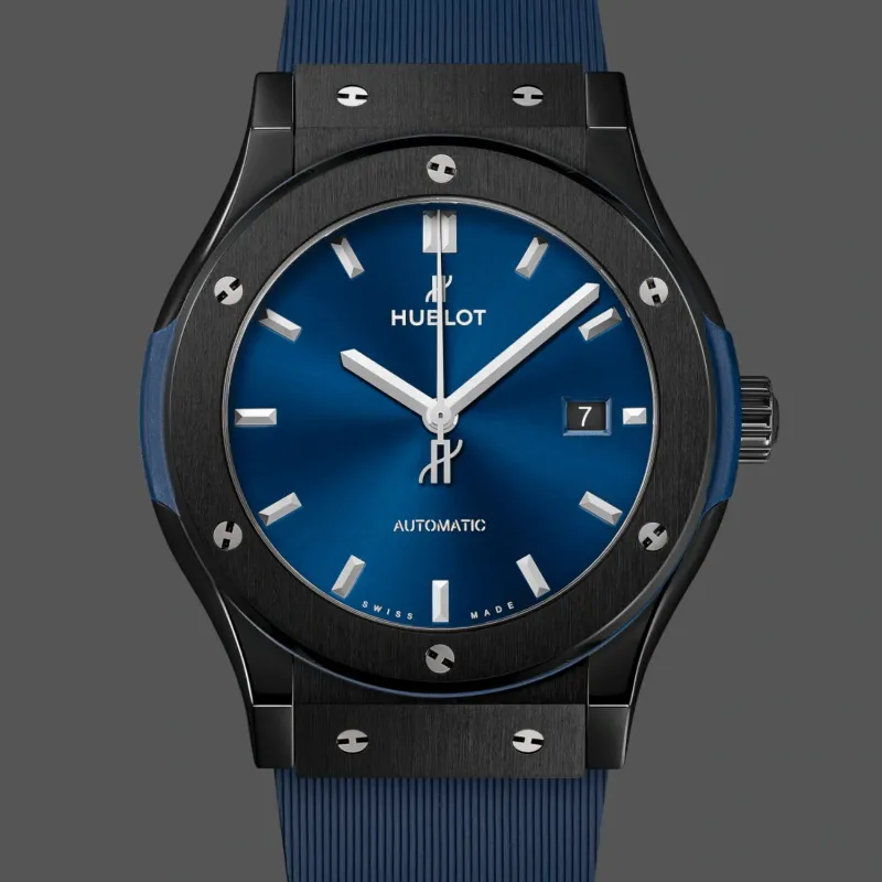Hublot Classic Fusion Ceramic 542.CM.7170.RX Replica - Cadran Bleu Bracelet Caoutchouc