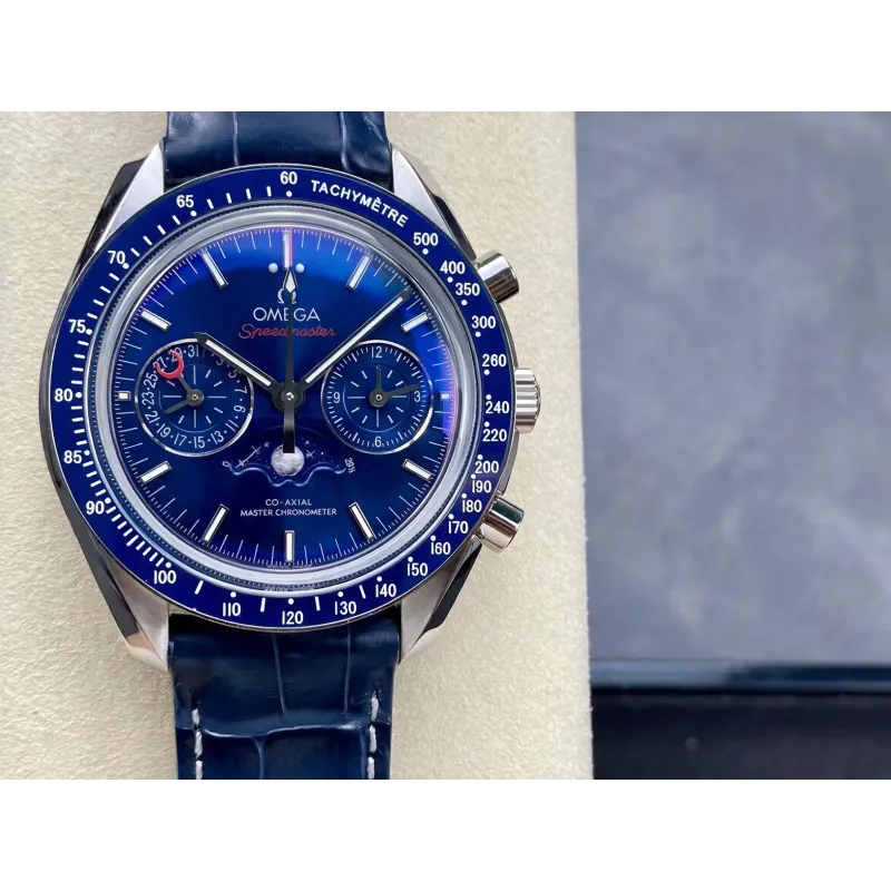 Omega Speedmaster Moonwatch 304.33.44.52.03.001 Replica - Cadran Bleu Bracelet Cuir