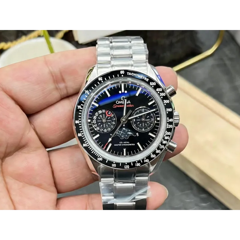 Omega Speedmaster Moonphase 304.30.44.52.01.001 Replica - Cadran Noir Acier Inoxydable