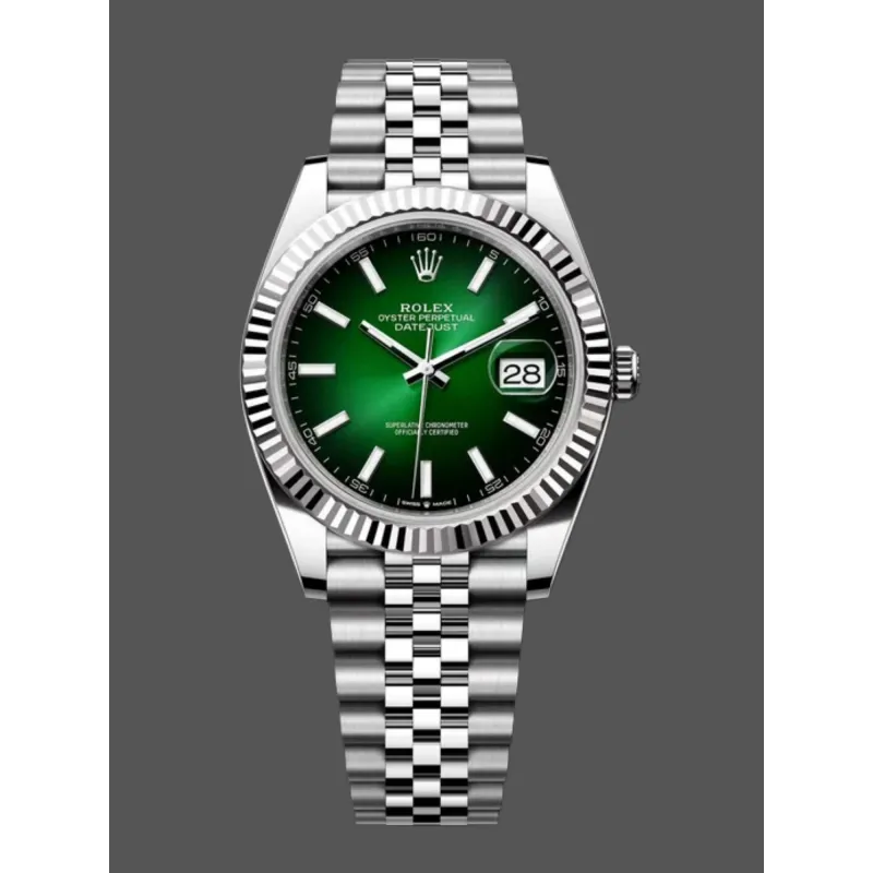 Rolex Datejust Wimbledon 126334 Replica - Cadran Vert Lunette Cannelee