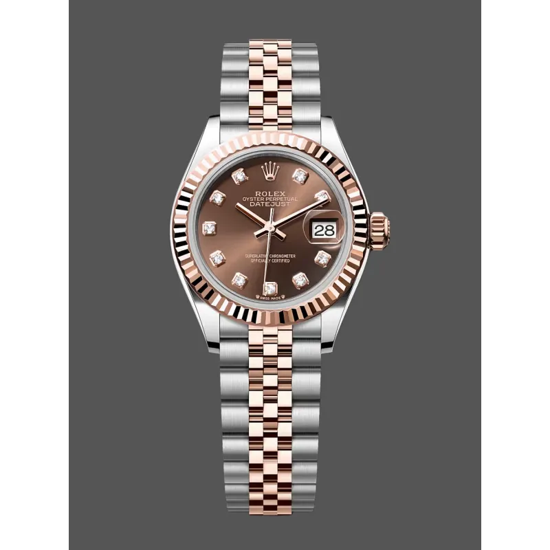 Rolex Datejust 28 Unisexe 279171 Replica - Cadran Marron Lunette Cannelee