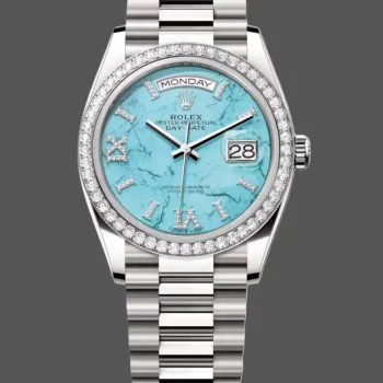 Rolex Day-Date 36 Unisexe 128349RBR Replica - Cadran Turquoise Lunette Diamants