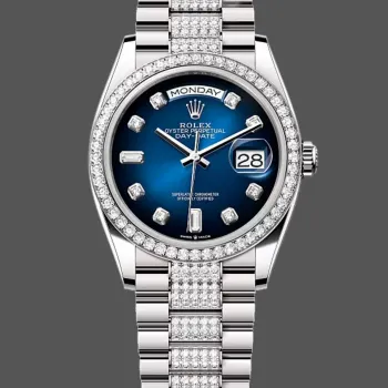 Rolex Day-Date 36 Unisexe 128349RBR Replica - Cadran Bleu Lunette Diamants
