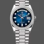 Rolex Day-Date 36 Unisexe 128349RBR Replica - Cadran Bleu Lunette Diamants