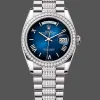 Rolex Day-Date 36 Unisexe 128349RBR Replica - Cadran Bleu Lunette Diamants
