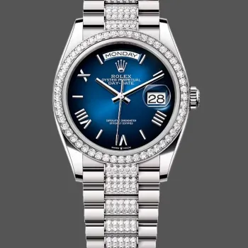 Rolex Day-Date 36 Unisexe 128349RBR Replica - Cadran Bleu Lunette Diamants