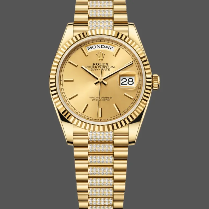 Rolex Day-Date 36 Unisexe 128238 Replica - Cadran Champagne Lunette Cannelee