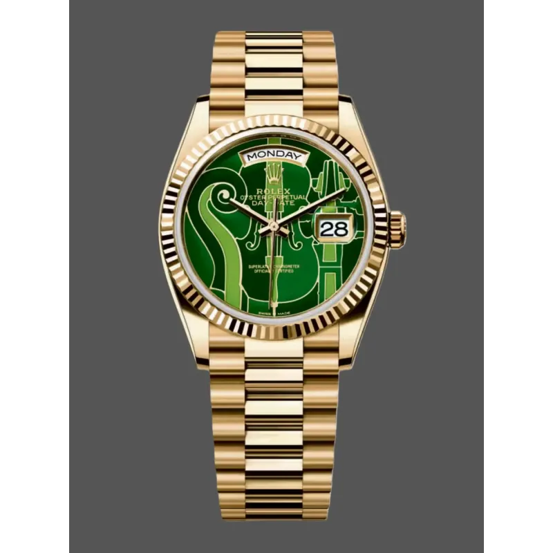 Rolex Day-Date 36 Vienna Philharmonic Unisexe 128238-VIO Replica - Cadran Vert Lunette Cannelee