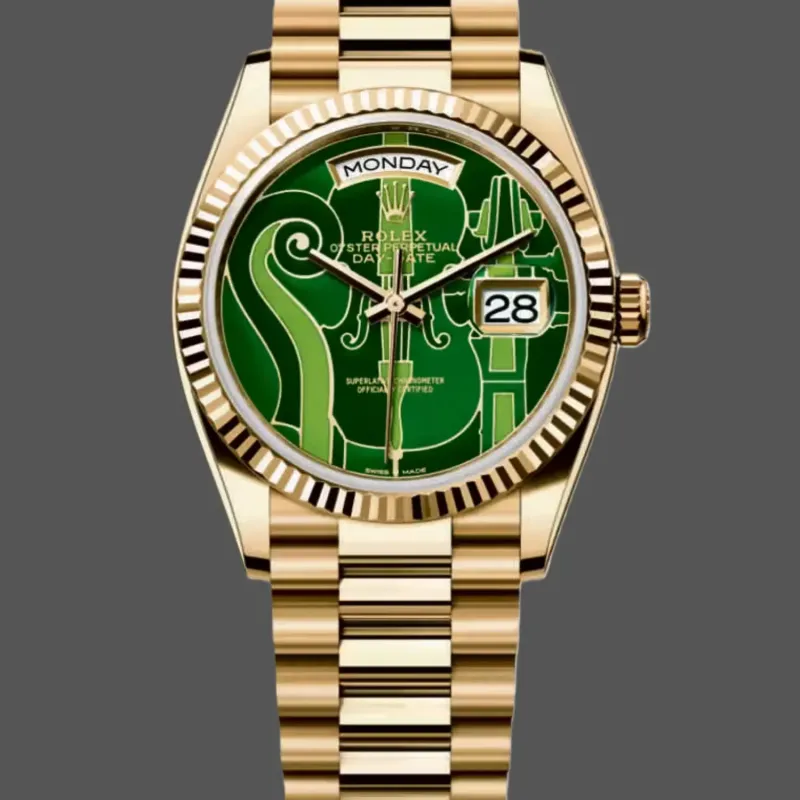 Rolex Day-Date 36 Vienna Philharmonic Unisexe 128238-VIO Replica - Cadran Vert Lunette Cannelee