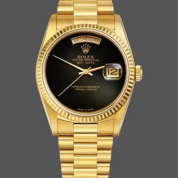 Rolex Day-Date 36 Unisexe 18038 Replica - Cadran Noir Lunette Cannelee