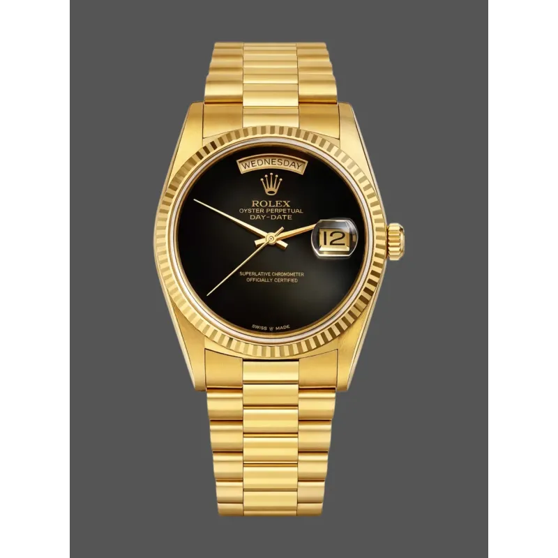 Rolex Day-Date 36 Unisexe 18038 Replica - Cadran Noir Lunette Cannelee