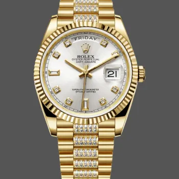 Rolex Day-Date 36 Unisexe 128238 Replica - Cadran Argent Lunette Cannelee