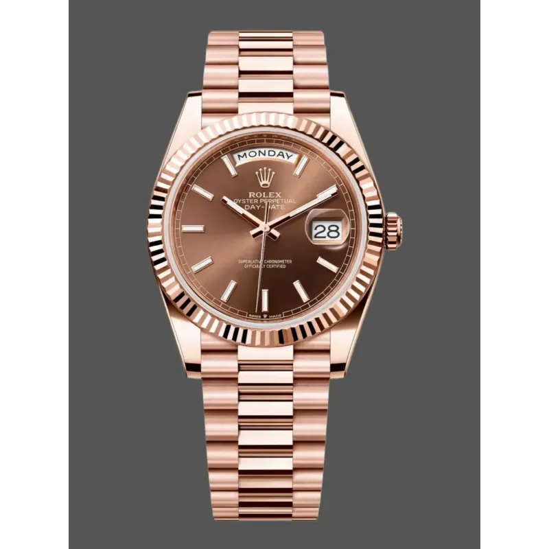Rolex Day-Date 40 228235 Replica - Cadran Chocolat Lunette Cannelee