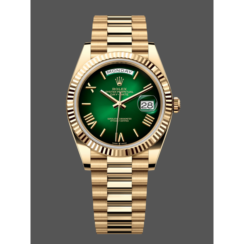 Rolex Day-Date 40 228238 Replica - Cadran Vert Lunette Cannelee