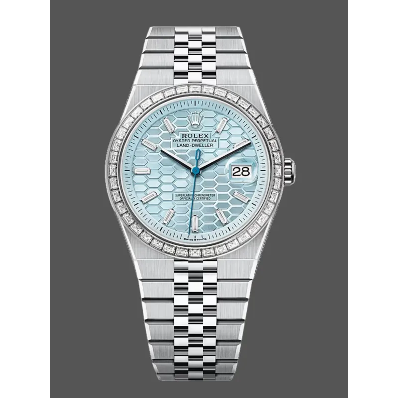 Rolex Land Dweller 127386 Replica - Cadran Bleu Glace Lunette Diamants