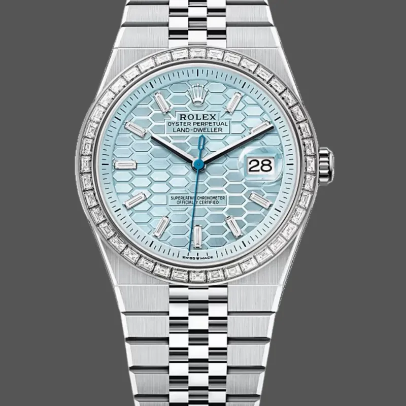 Rolex Land Dweller 127386 Replica - Cadran Bleu Glace Lunette Diamants