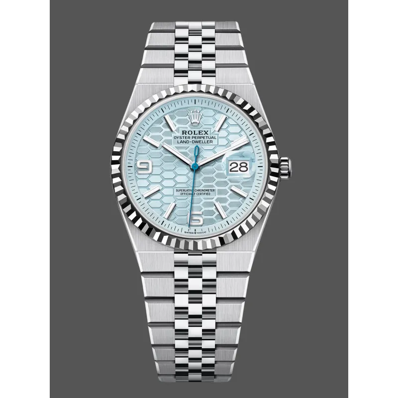 Rolex Land Dweller Unisexe 127236 Replica - Cadran Bleu Glace Lunette Cannelee