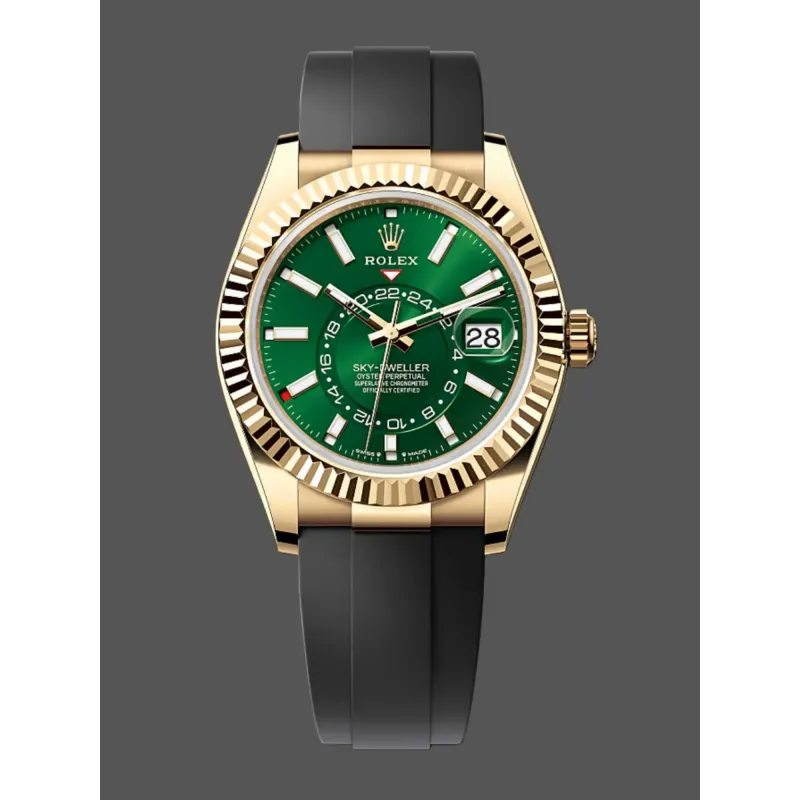 Rolex Sky-Dweller 336238 Replica - Cadran Vert Lunette Cannelee