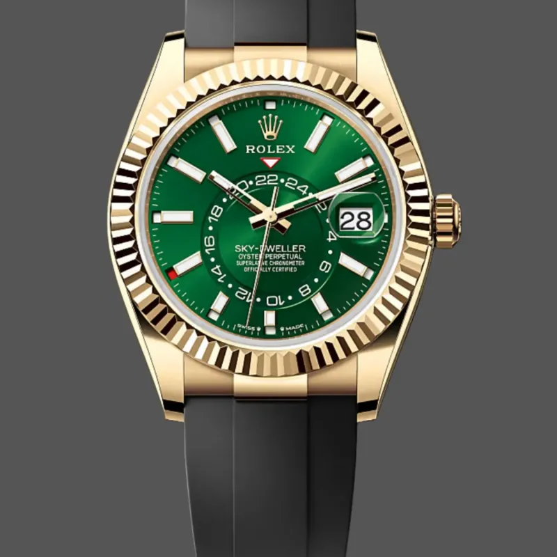 Rolex Sky-Dweller 336238 Replica - Cadran Vert Lunette Cannelee