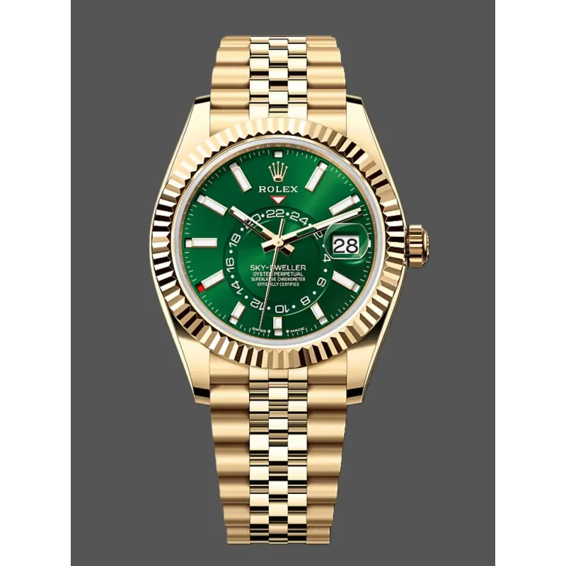 Rolex Sky-Dweller 336938 Replica - Cadran Vert Lunette Cannelee