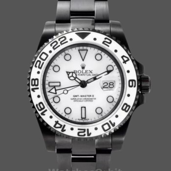 Replique Hommes Rolex GMT-Master II Black PVD/DLC Coated with White Dial Acier inoxydable Cadran blanc