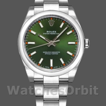 Replique Rolex Oyster Perpetual Air-King 114200-34mm unisexe, cadran indexé vert olive, unisexe vert olive