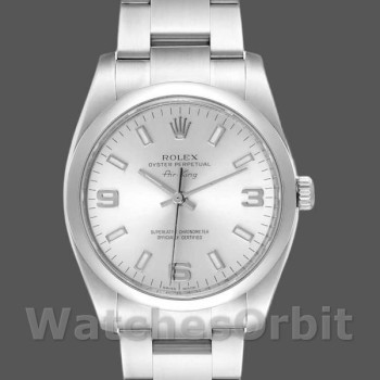 Replique Rolex Oyster Perpetual Air-King-114200 unisexe, 34mm, cadran arabe argenté, unisexe argenté