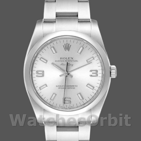 Replique Rolex Oyster Perpetual Air-King-114200 unisexe, 34mm, cadran arabe argenté, unisexe argenté