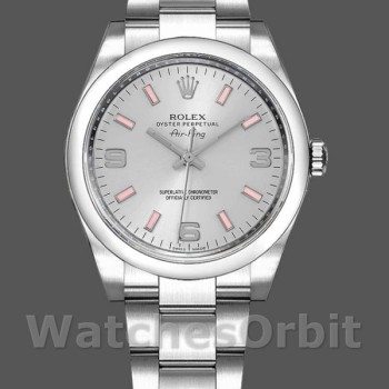 Replique Rolex Oyster Perpetual Air-King-114200 unisexe, 34mm, cadran argenté, bâton rose, unisexe argenté