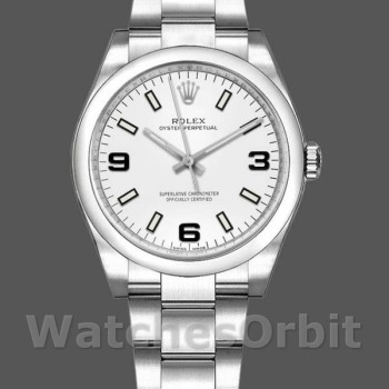 Replique Rolex Oyster Perpetual Air-King 34mm Unisex-114200-Cadran blanc-Automatique Automatique:vie étanche, Suisse : 30 mètres, TOP : 100 mètres