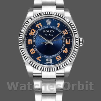 Replique Rolex Oyster Perpetual Air-King 34mm Unisex-114234-Cadran bleu-Acier inoxydable Oyster Blue