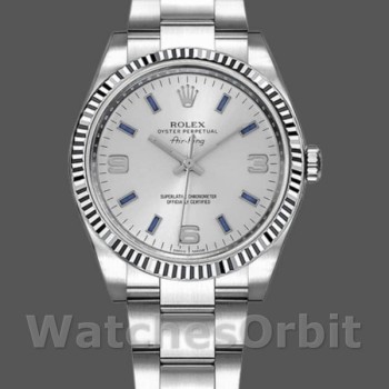Replique Rolex Oyster Perpetual Air-King 34mm Unisex-114234-Alignés bleus Cadran argenté Argenté