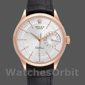 Replique Hommes Rolex Cellini Date 39mm Hommes-50515-Rose Gold-Silver Guilloche Index Dial Silver