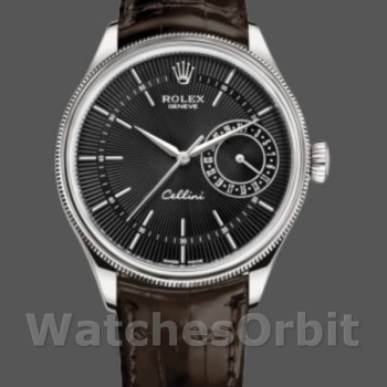 Replique Hommes Rolex Cellini Date 39mm Hommes-50519-Cuir brun-Cadran noir Noir<br />