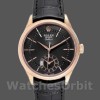 Replique Hommes Rolex Cellini Dual Time 39mm Hommes-50525-Cadran noir-Bracelet cuir noir Noir