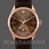 Replique Hommes Rolex Cellini Dual Time 39mm Hommes-50525-Cadran guilloché marron-Bracelet cuir marron Marron