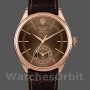 Replique Hommes Rolex Cellini Dual Time 39mm Hommes-50525-Cadran guilloché marron-Bracelet cuir marron Marron