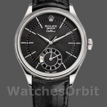 Replique Hommes Rolex Cellini Dual Time 39mm Hommes-50529-Noir Cadran Guilloché Noir
