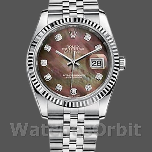 Replique Rolex Datejust 36mm Unisex-116234-Noir MOP-Diamant Cadran Noir MOP Diamant