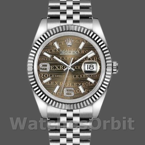 Replique Rolex Datejust 36mm Unisex-116234-Boîtier en acier inoxydable-Cadran bronze Vagues Bronze Diamants