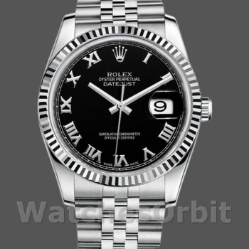 Replique Hommes Rolex Datejust 36mm Hommes-116234-Acier inoxydable-Cerclée-Fluted Bezel-Black Roman Dial Black