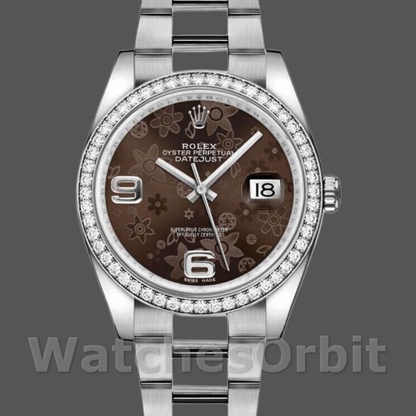 Replique Rolex Datejust 36mm Unisex-116244-Bronze Floral Arabic Diamond Dial Bronze