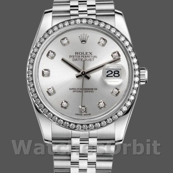 Replique Rolex Datejust 36mm Femme-116244-Cadran argenté-Diamants Argenté