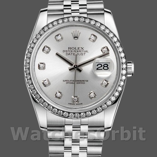 Replique Rolex Datejust 36mm Femme-116244-Cadran argenté-Diamants Argenté
